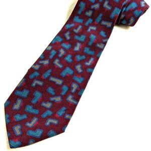 Men's Vintage 100% Silk Tie Made in Italy - Abstract Block Motif